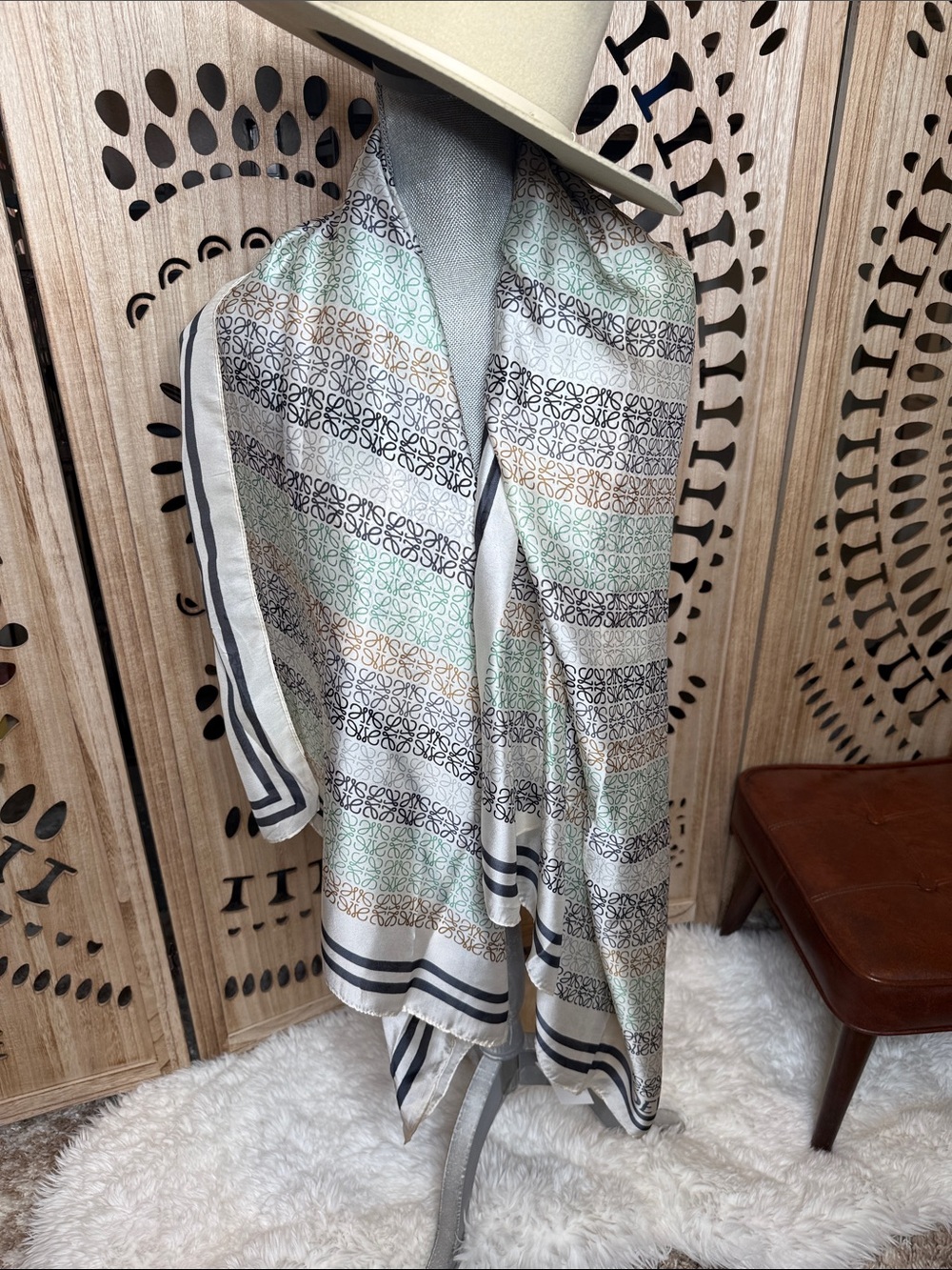 Loewe Pastel Stripe Silk Scarf with Monogram Border